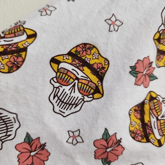 RF Brand skull in a bucket hat print button front short sleeve shirt mens size L - Picture 6 of 7